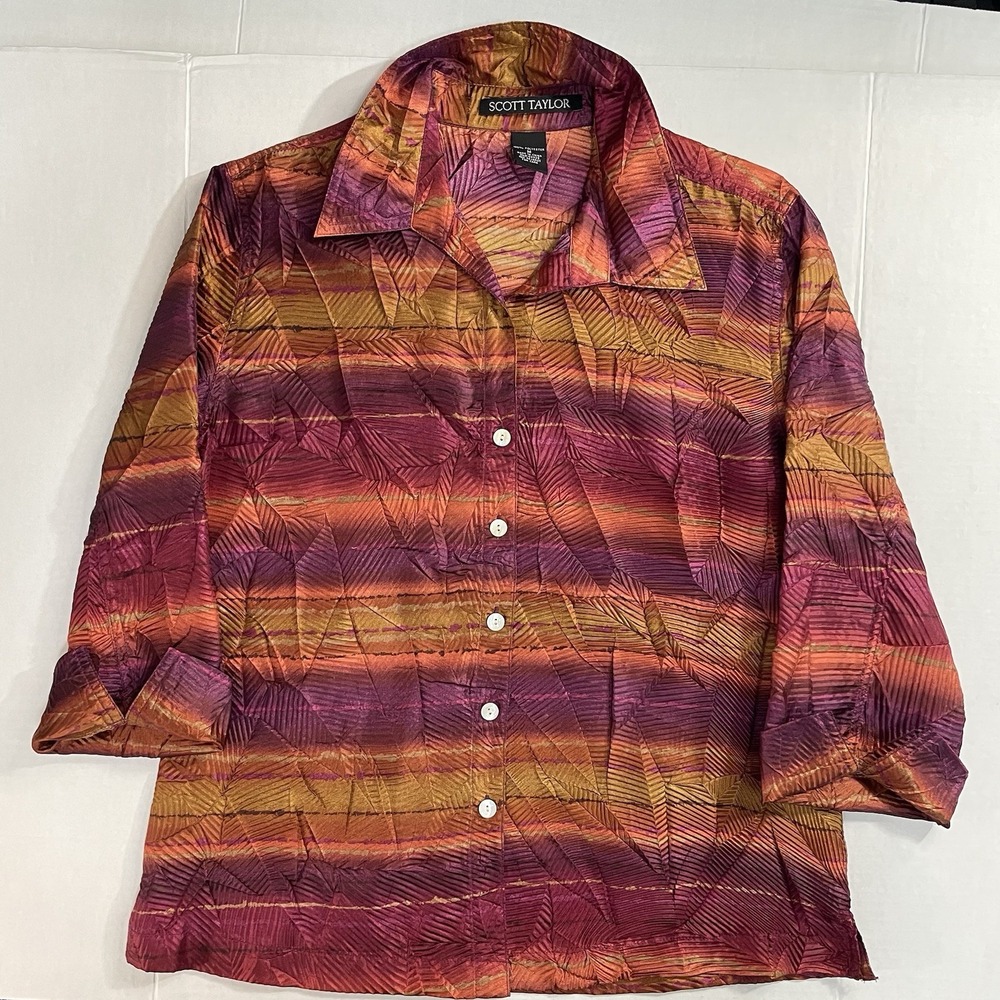 Scott Taylor Women Blouse or Lightweight Jacket Multicolor Crinkle Look Size M